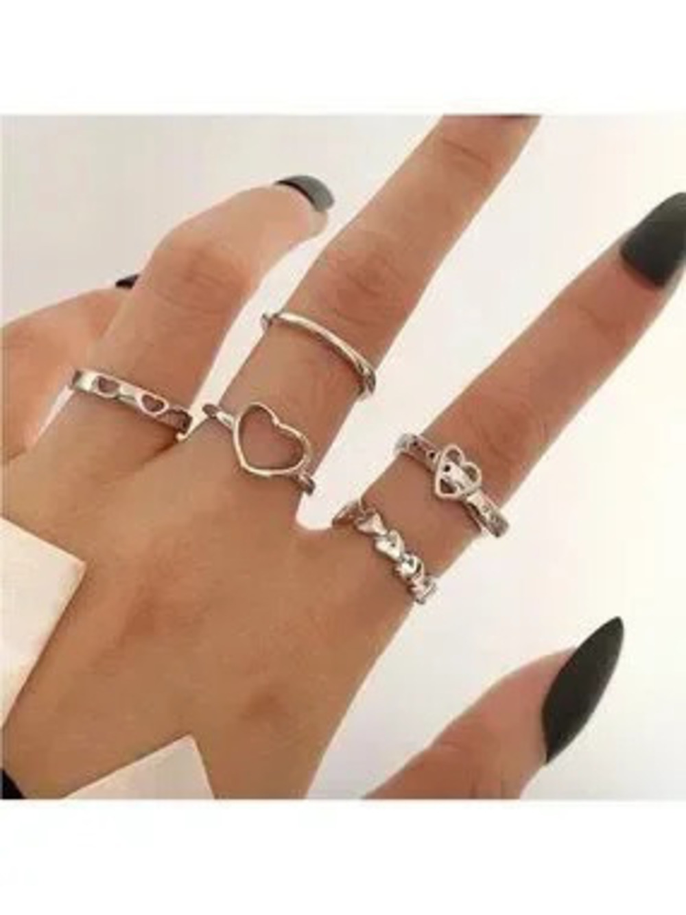 Silver 5pc Heart Ring Set